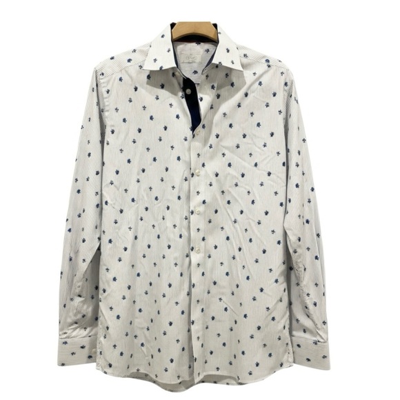 Eton Designer Button Down Striped Floral Size 16 - Picture 2 of 5